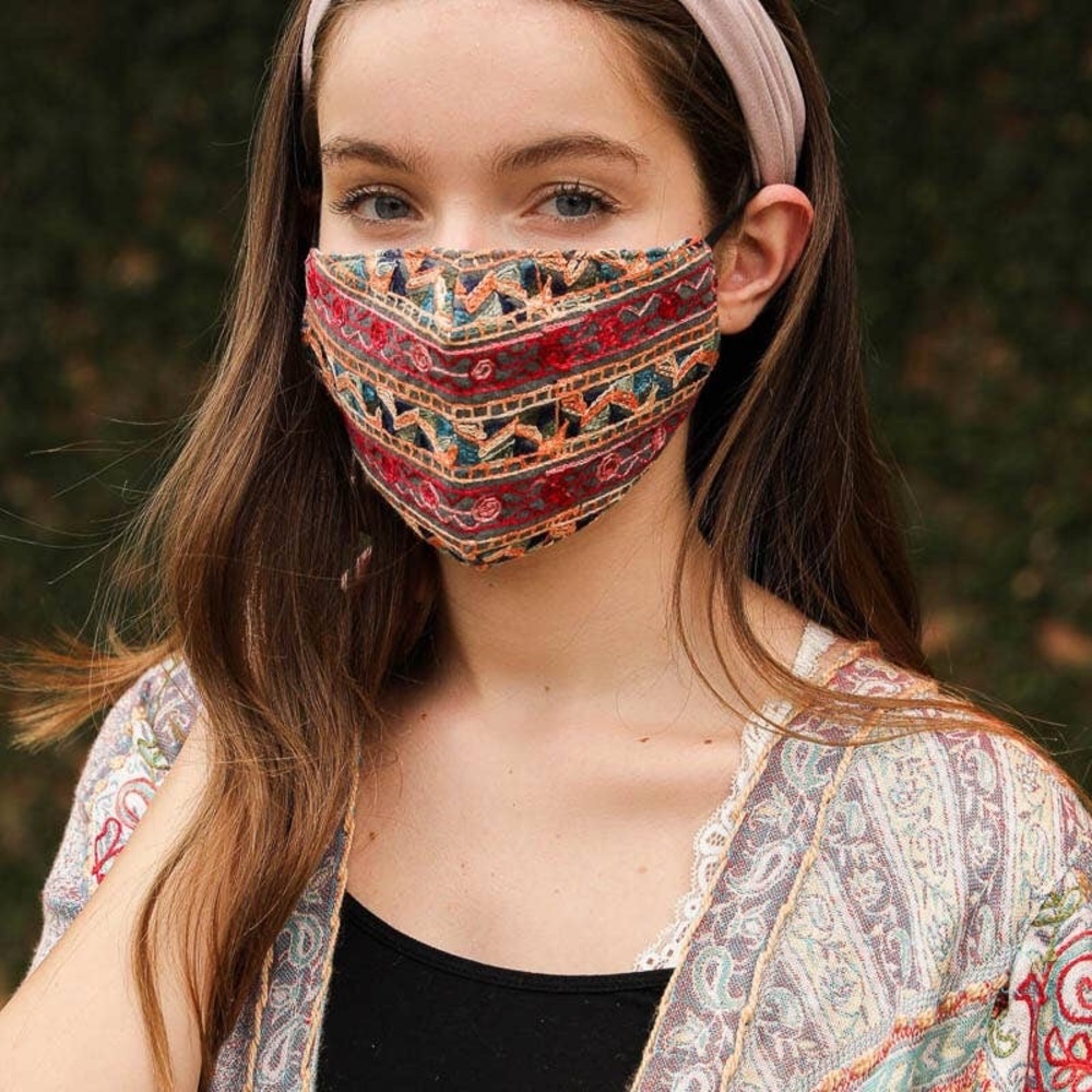 Abstract Pattern Embroidered Face Mask - Picture 2 of 6